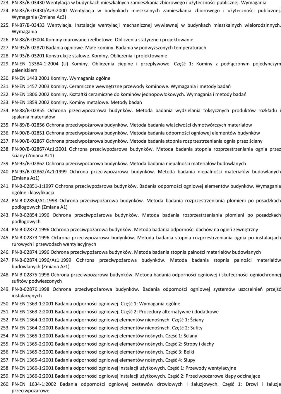 Instalacje wentylacji mechanicznej wywiewnej w budynkach mieszkalnych wielorodzinnych. Wymagania 226. PN-88/B-03004 Kominy murowane i żelbetowe. Obliczenia statyczne i projektowanie 227.