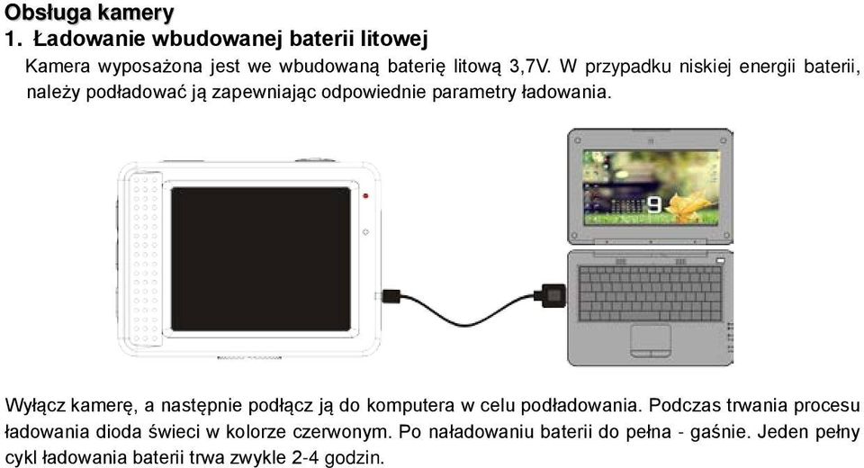 Wyłącz kamerę, a następnie podłącz ją do komputera w celu podładowania.