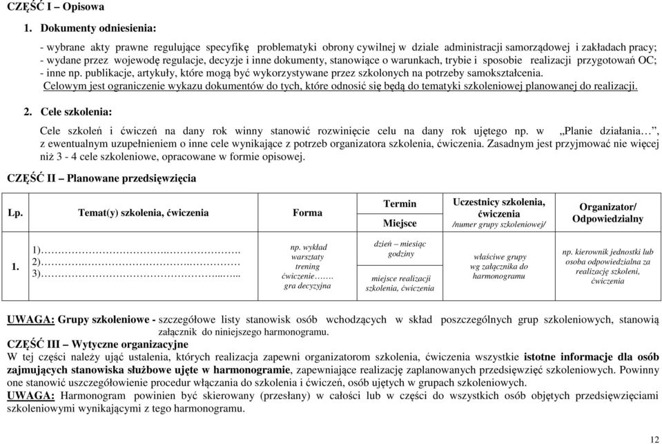 dokumenty, stanowiące o warunkach, trybie i sposobie realizacji przygotowań OC; - inne np. publikacje, artykuły, które mogą być wykorzystywane przez szkolonych na potrzeby samokształcenia.