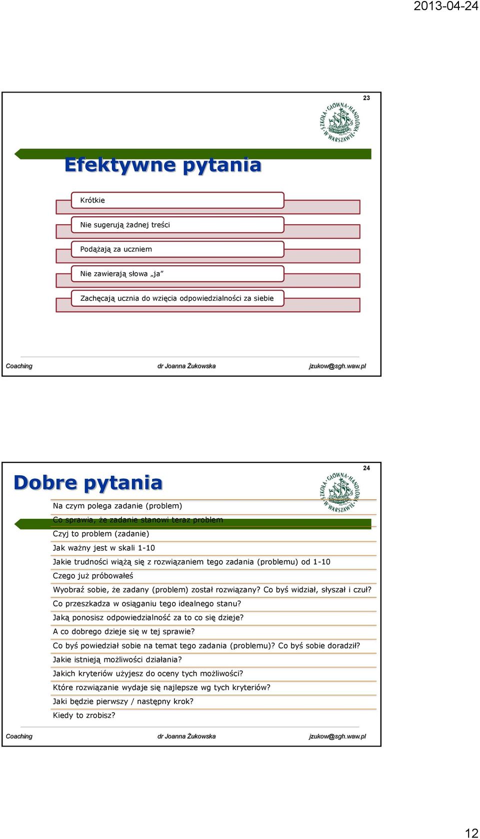 próbowałeś Wyobraź sobie, że zadany (problem) został rozwiązany? Co byś widział, słyszał i czuł? Co przeszkadza w osiąganiu tego idealnego stanu? Jaką ponosisz odpowiedzialność za to co się dzieje?
