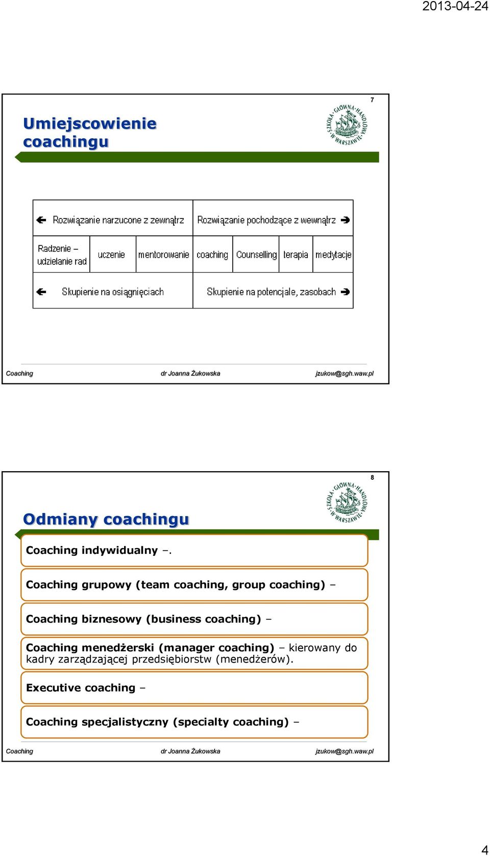 coaching) Coaching menedżerski (manager coaching) kierowany do kadry