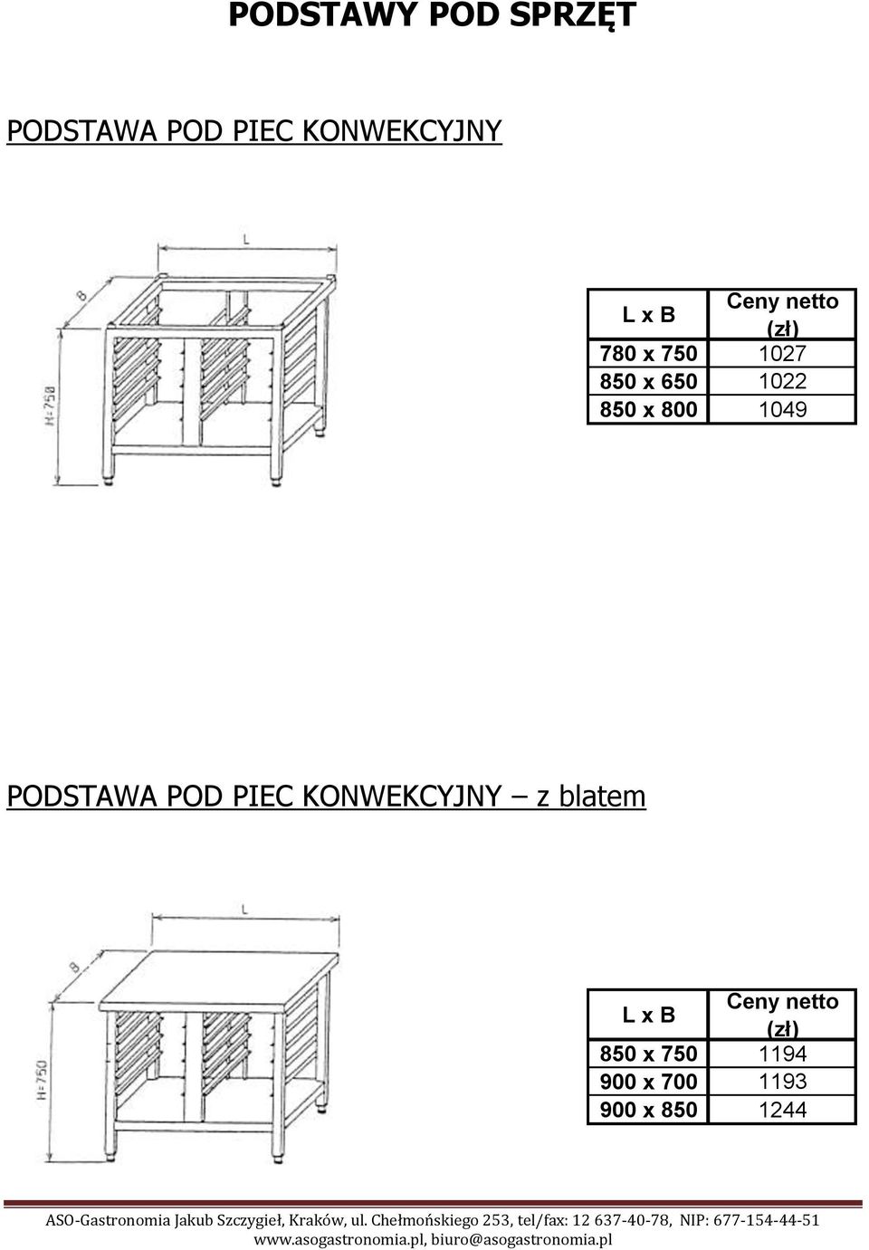 800 1049 PODSTAWA POD PIEC KONWEKCYJNY z blatem x