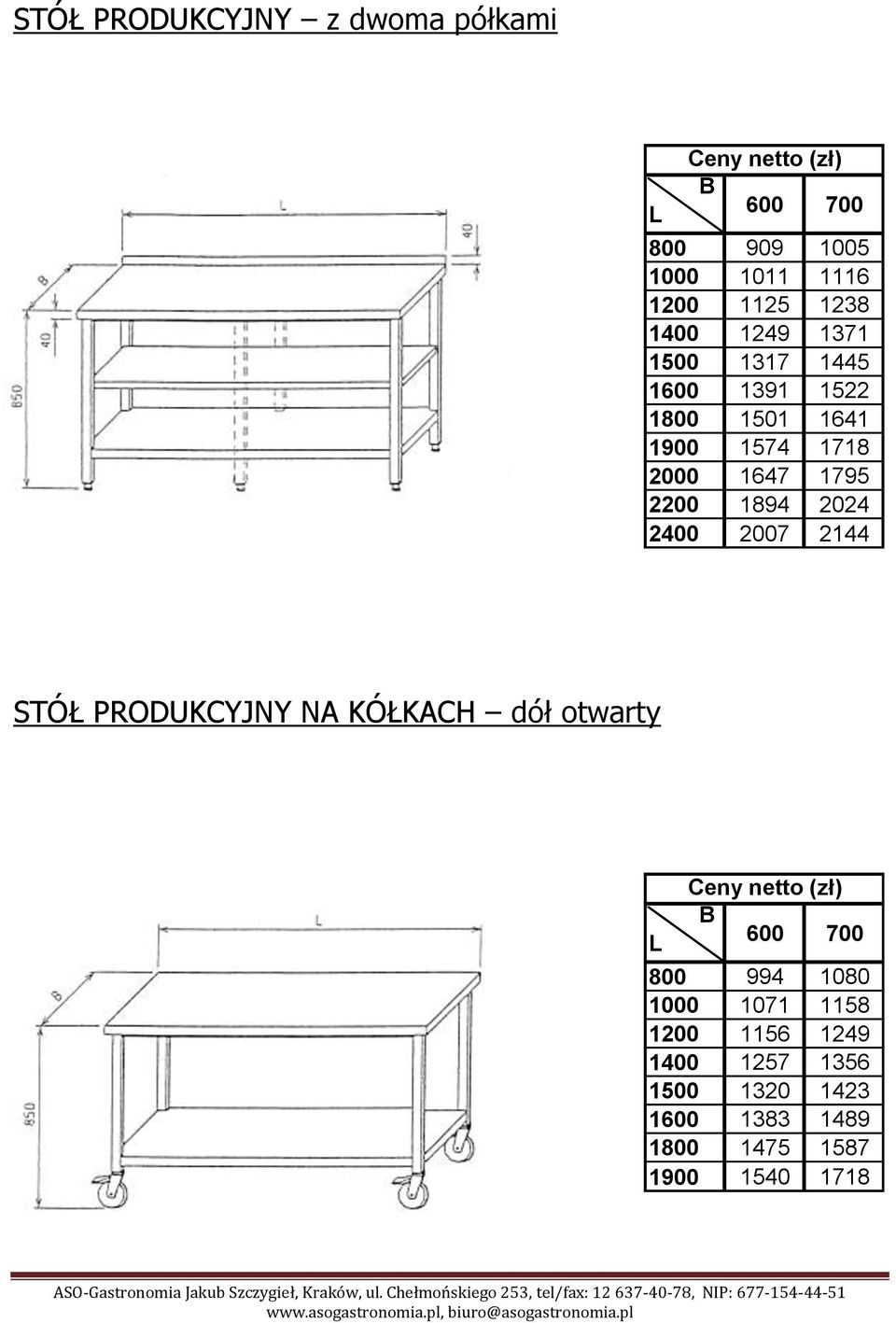 1894 2024 2400 2007 2144 STÓŁ PRODUKCYJNY NA KÓŁKACH dół otwarty 800 994 1080 1000 1071