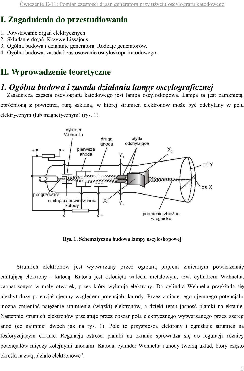 Ogólna budowa i zasada działania lampy oscylograicznej Zasadniczą częścią oscylograu katodowego jest lampa oscyloskopowa.