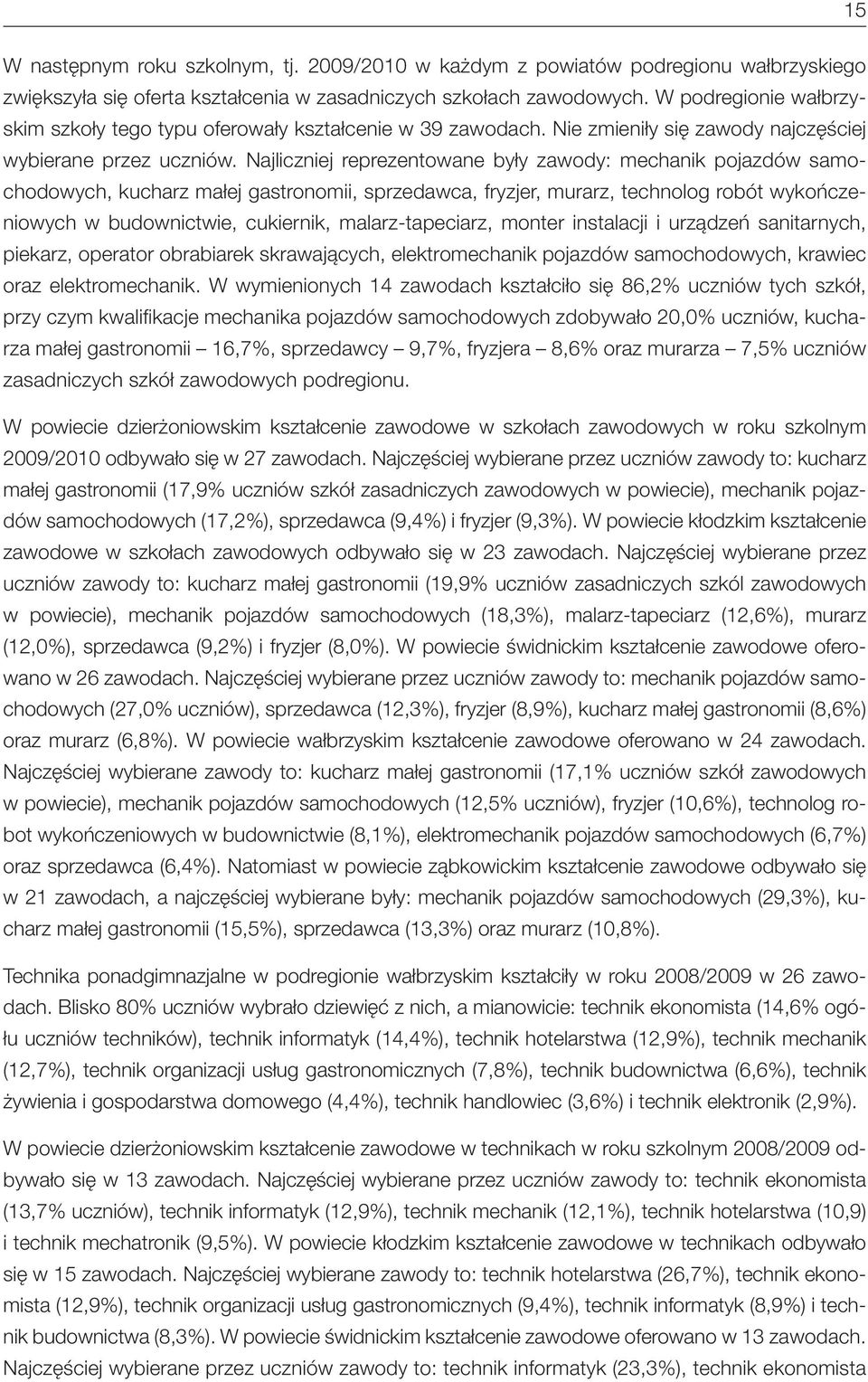 Najliczniej reprezentowane były zawody: mechanik pojazdów samochodowych, kucharz małej gastronomii, sprzedawca, fryzjer, murarz, technolog robót wykończeniowych w budownictwie, cukiernik,