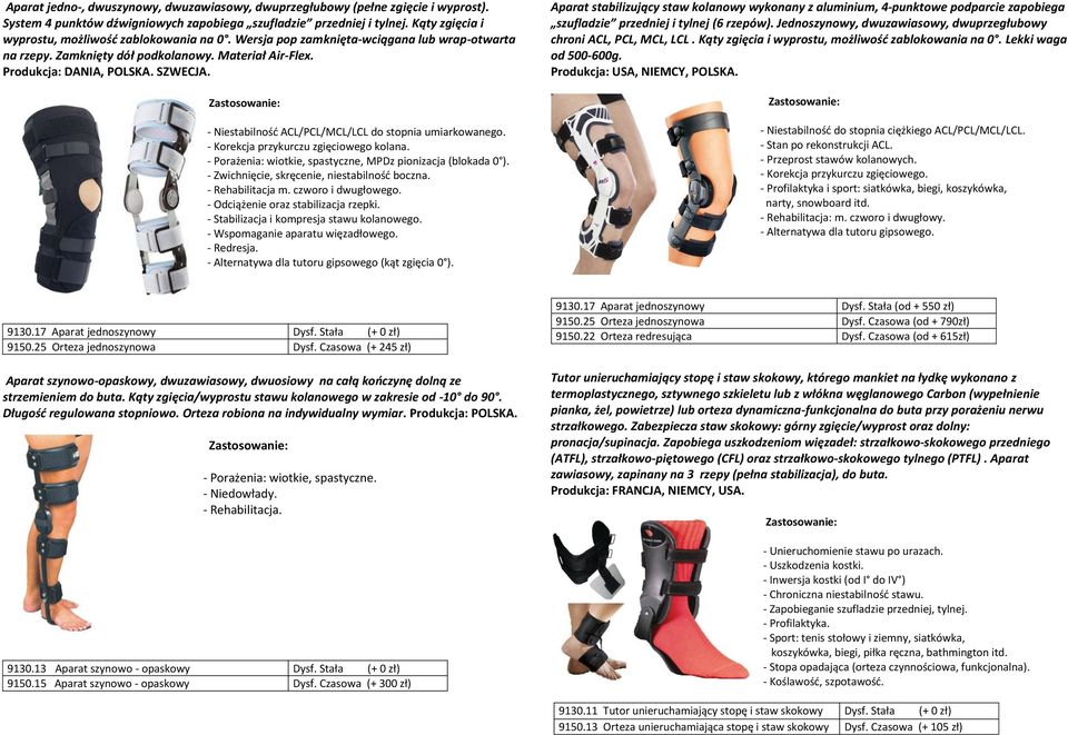 - Niestabilnośd ACL/PCL/MCL/LCL do stopnia umiarkowanego. - Korekcja przykurczu zgięciowego kolana. - Porażenia: wiotkie, spastyczne, MPDz pionizacja (blokada 0 ).