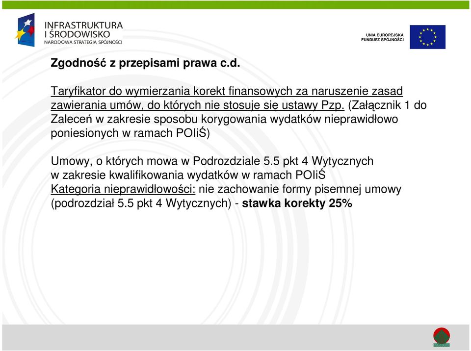 (Załącznik 1 do Zaleceń w zakresie sposobu korygowania wydatków nieprawidłowo poniesionych w ramach POIiŚ) Umowy, o
