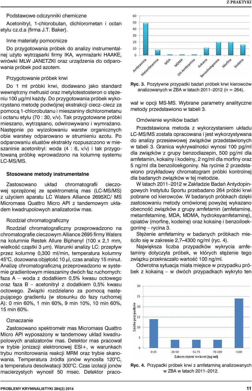 Przygotowanie próbek krwi Do 1 ml próbki krwi, dodawano jako standard wewnętrzny mefrusid oraz metylotestosteron o stężeniu 100 μg/ml każdy.
