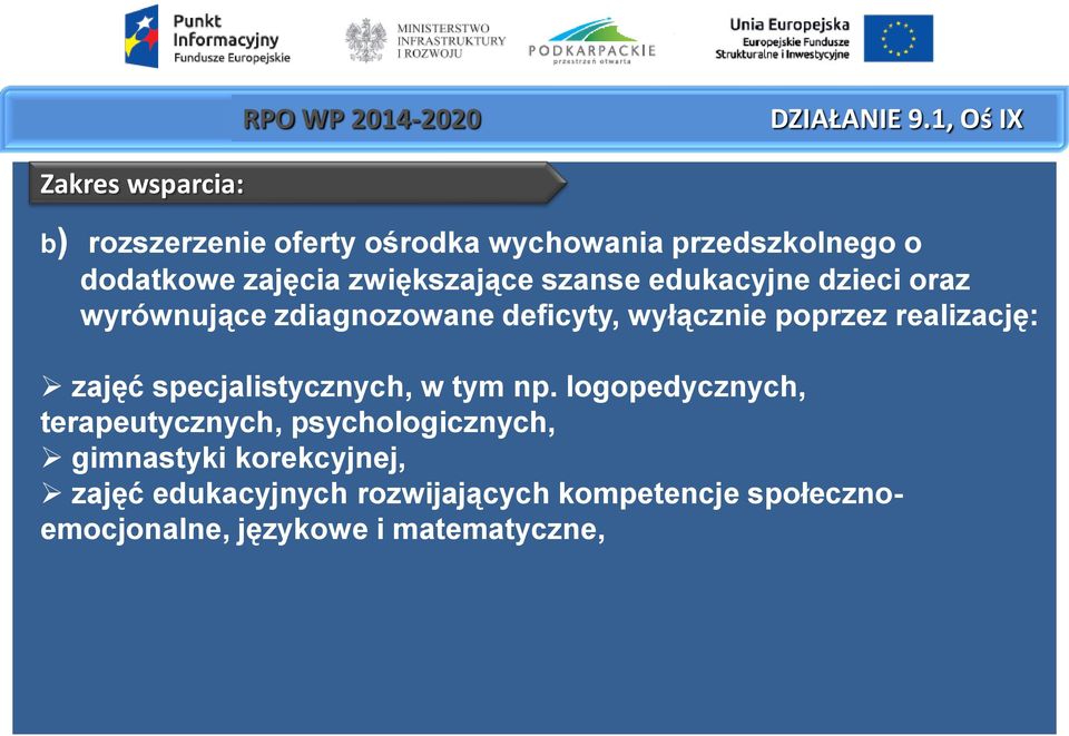 zwiększające szanse edukacyjne dzieci oraz wyrównujące zdiagnozowane deficyty, wyłącznie poprzez realizację: