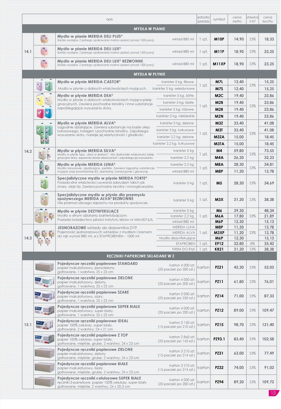Z jednego opakowania można uzyskać ponad 1500 porcji. wkład 880 ml M11XP 18,90 23,25 MYDŁA W PŁYNIE 14.