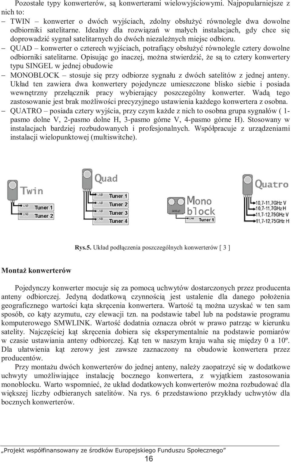 QUAD konwerter o czterech wyjściach, potrafiący obsłuŝyć równolegle cztery dowolne odbiorniki satelitarne.