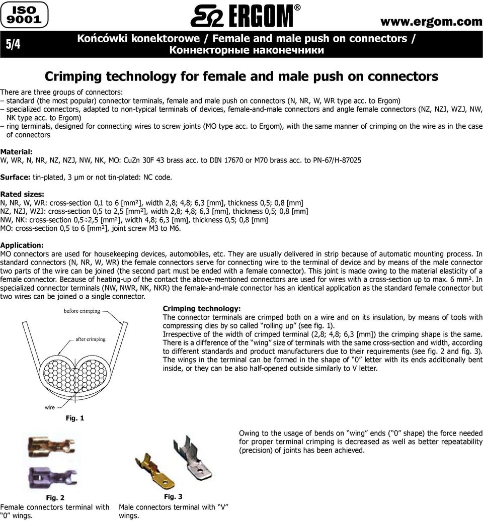 to Ergom) ring terminals, designed for connecting wires to screw joints (MO type acc.