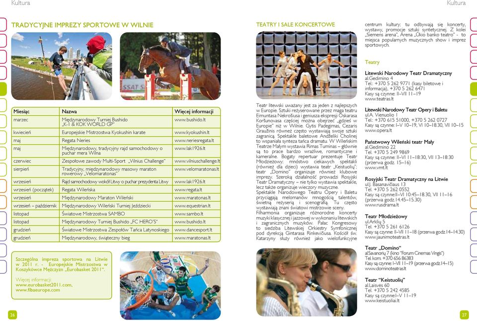 Miesiąc Nazwa Więcej informacji marzec Międzynarodowy Turniej Bushido K-1 & KOK WORLD GP www.bushido.lt kwiecień Europejskie Mistrzostwa Kyokushin karate www.kyokushin.lt maj Regata Neries www.