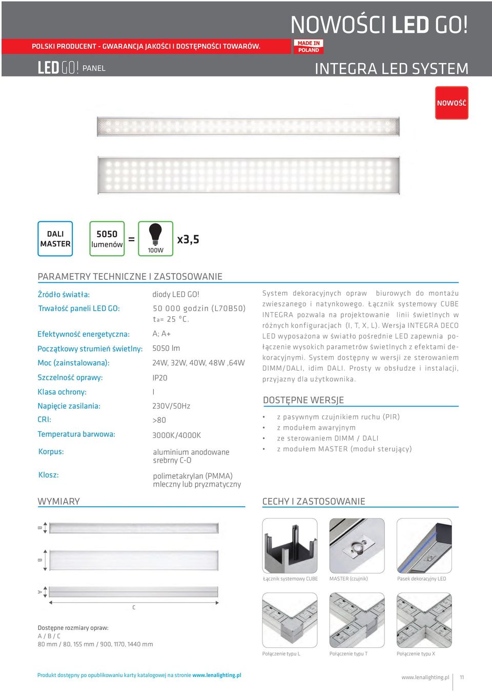 (zainstalowana): Szczelność oprawy: Klasa ochrony: Napięcie zasilania: CRI: Temperatura barwowa: Korpus: Klosz: WYMIARY diody LED GO! 50 000 godzin (L70B50) ta= 25 ºC.