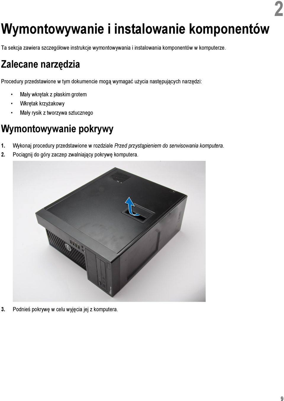 Zalecane narzędzia Procedury przedstawione w tym dokumencie mogą wymagać użycia następujących narzędzi: Mały wkrętak z płaskim grotem