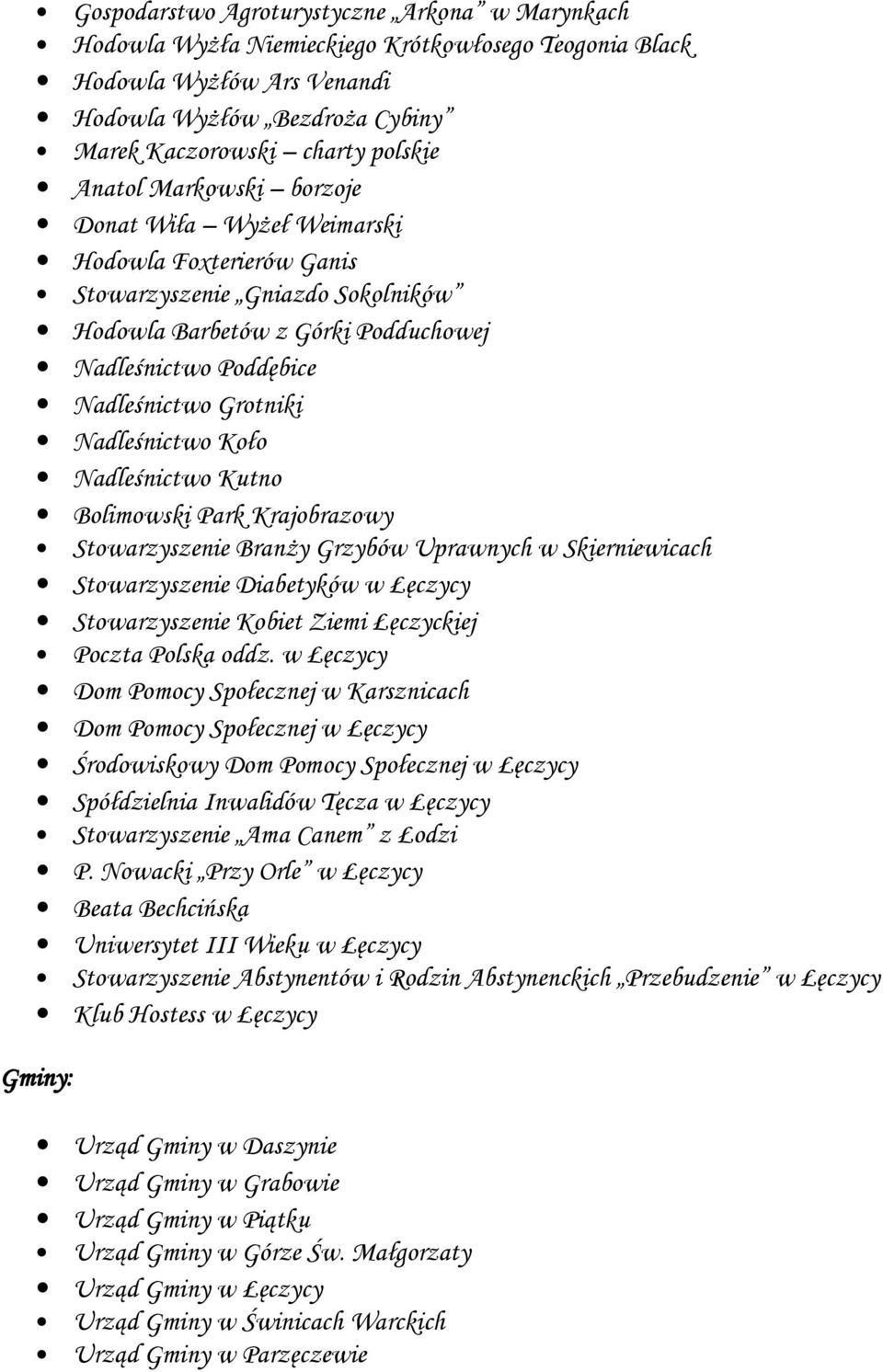 Nadleśnictwo Koło Nadleśnictwo Kutno Bolimowski Park Krajobrazowy Stowarzyszenie Branży Grzybów Uprawnych w Skierniewicach Stowarzyszenie Diabetyków w Łęczycy Stowarzyszenie Kobiet Ziemi Łęczyckiej