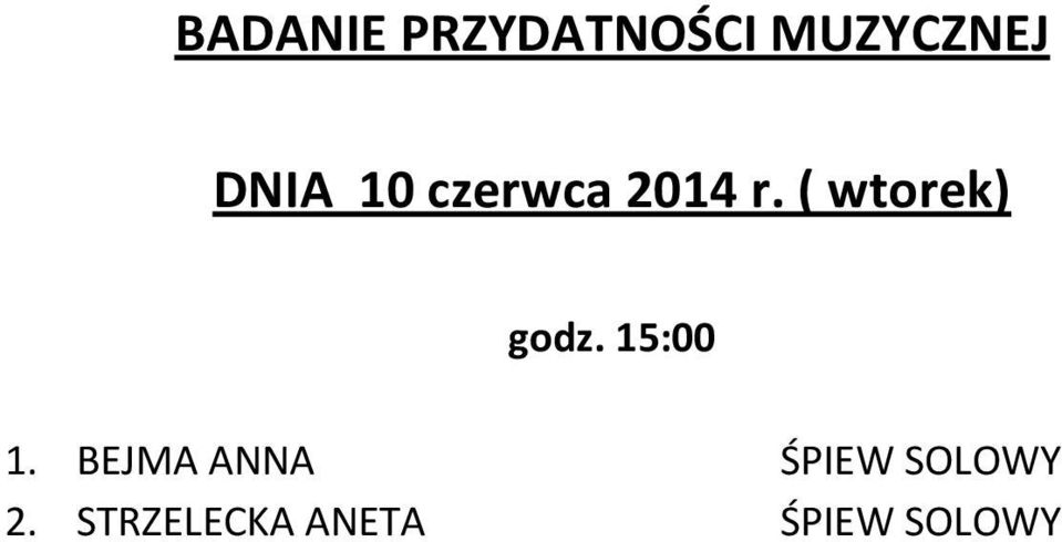 ( wtorek) godz. 15:00 1.