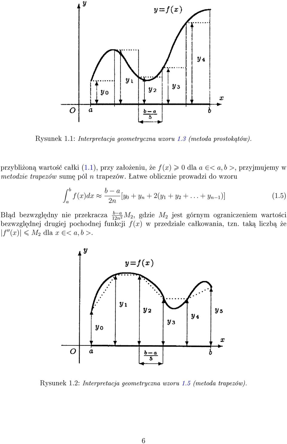 Šatwe oblicznie prowadzi do wzoru b a f(x)dx b a 2n [y 0 + y n + 2(y 1 + y 2 +... + y n 1 )] (1.
