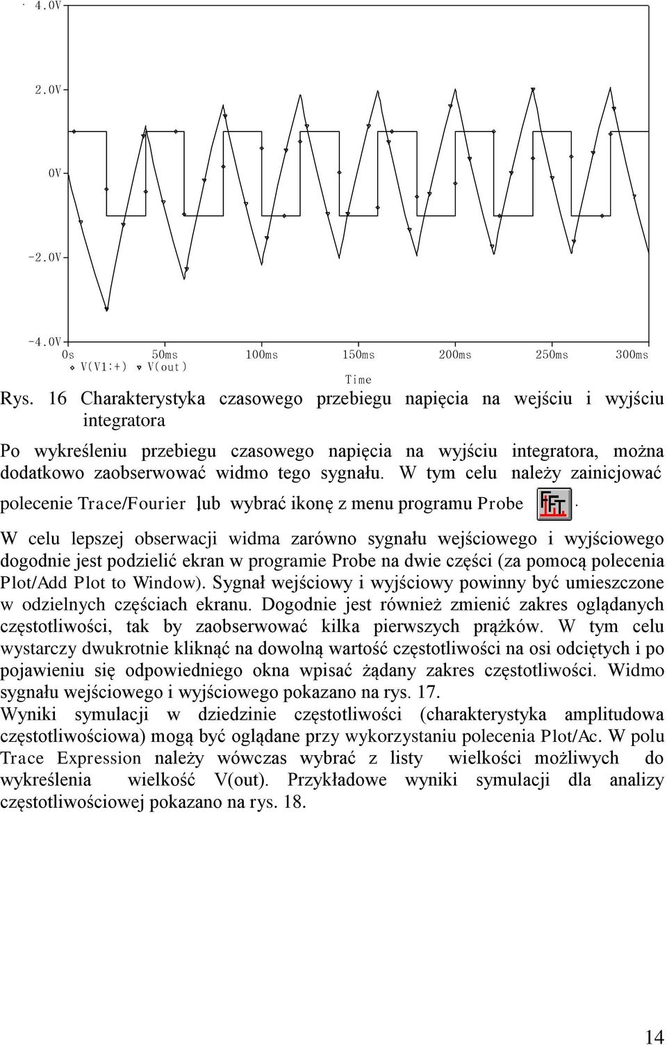 W tym celu należy zainicjować polecenie Trace/Fourier. lub wybrać ikonę z menu programu Probe.