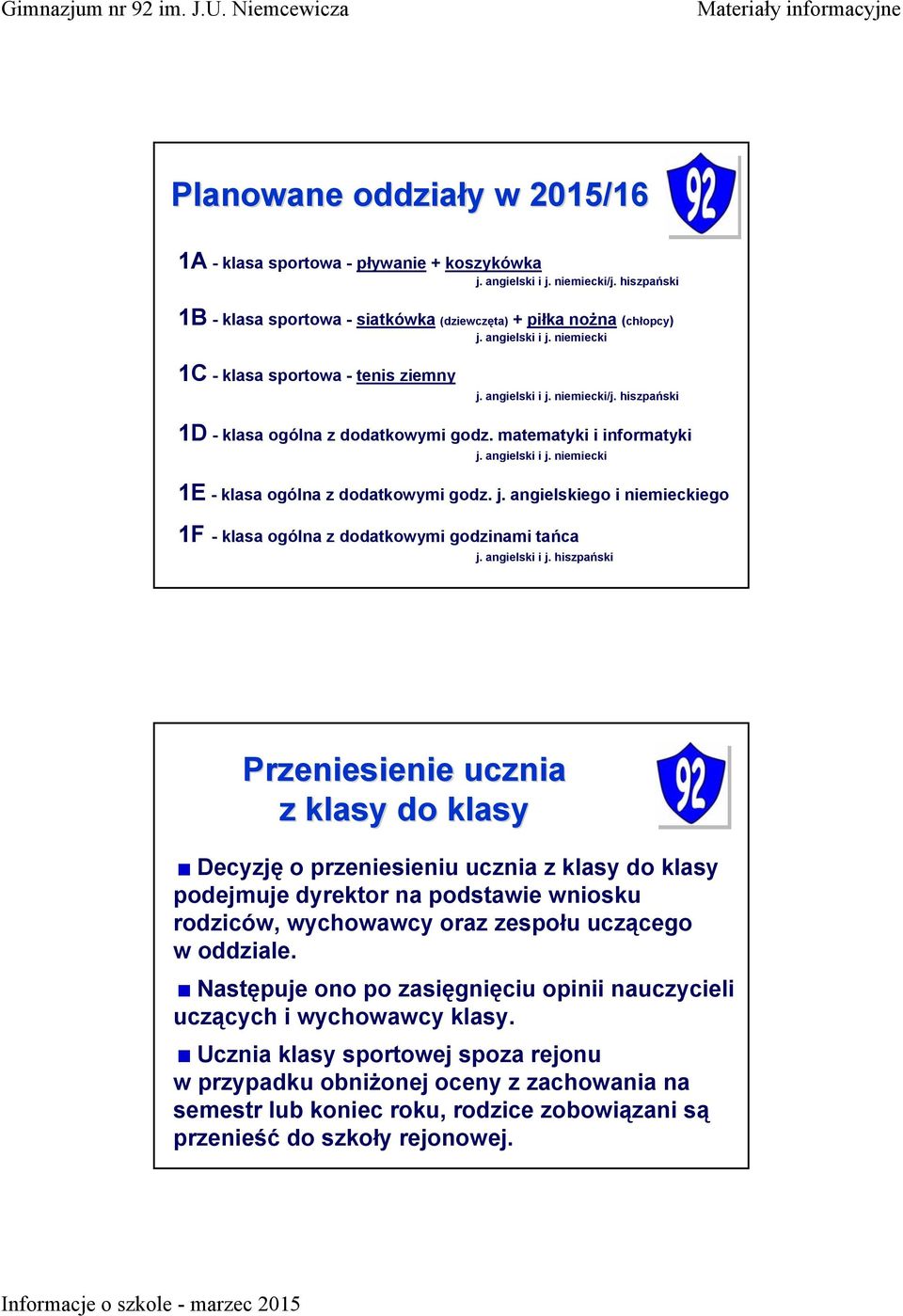 j. angielskiego i niemieckiego 1F - klasa ogólna z dodatkowymi godzinami tańca j. angielski i j.