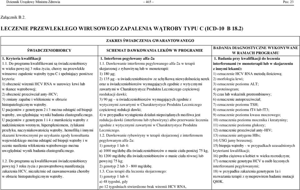 1. Do programu kwalifikowani są świadczeniobiorcy w wieku powyżej 3 roku życia, chorzy na przewlekłe wirusowe zapalenie wątroby typu C i spełniający poniższe kryteria: 1) obecność wiremii HCV RNA w