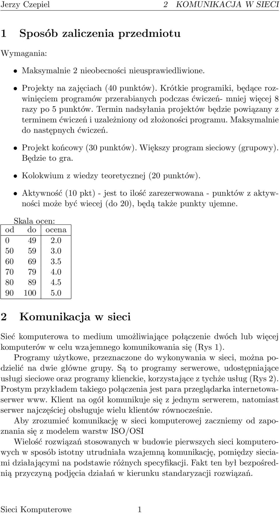 Termin nadsyłania projektów będzie powiązany z terminem ćwiczeń i uzależniony od złożoności programu. Maksymalnie do następnych ćwiczeń. Projekt końcowy (30 punktów).