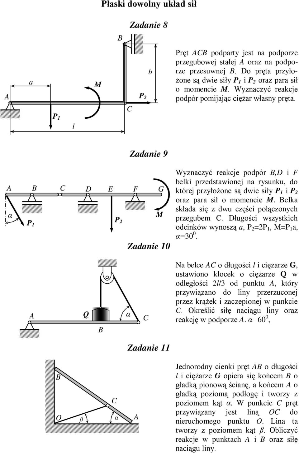 elk skłd się z dwu części połączonych pzegubem. ługości wszystkich odcinków wynoszą, 2 =2 1, M= 1, =30 0.