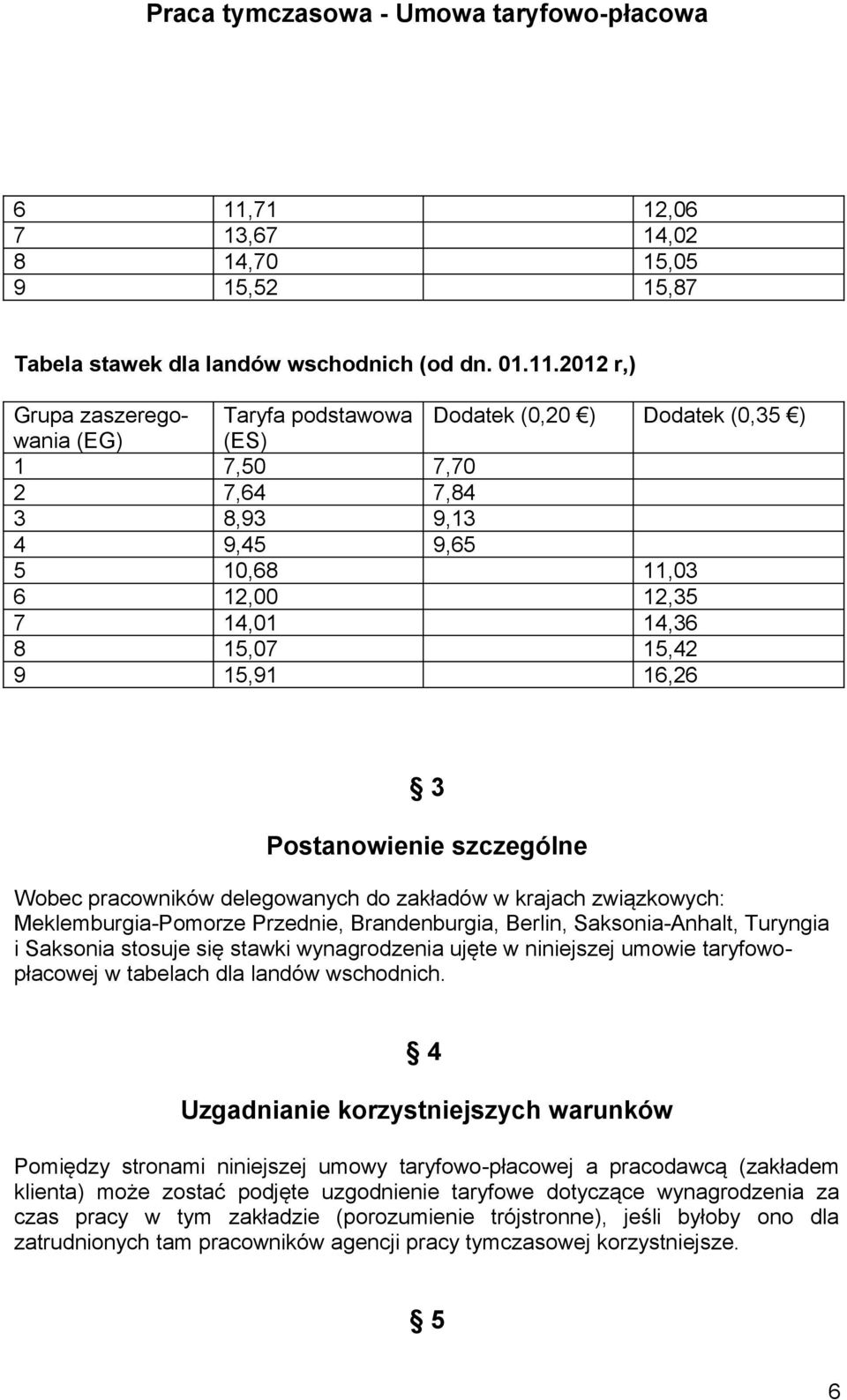 Turyngia i Saksonia stosuje się stawki wynagrodzenia ujęte w niniejszej umowie taryfowopłacowej w tabelach dla landów wschodnich.