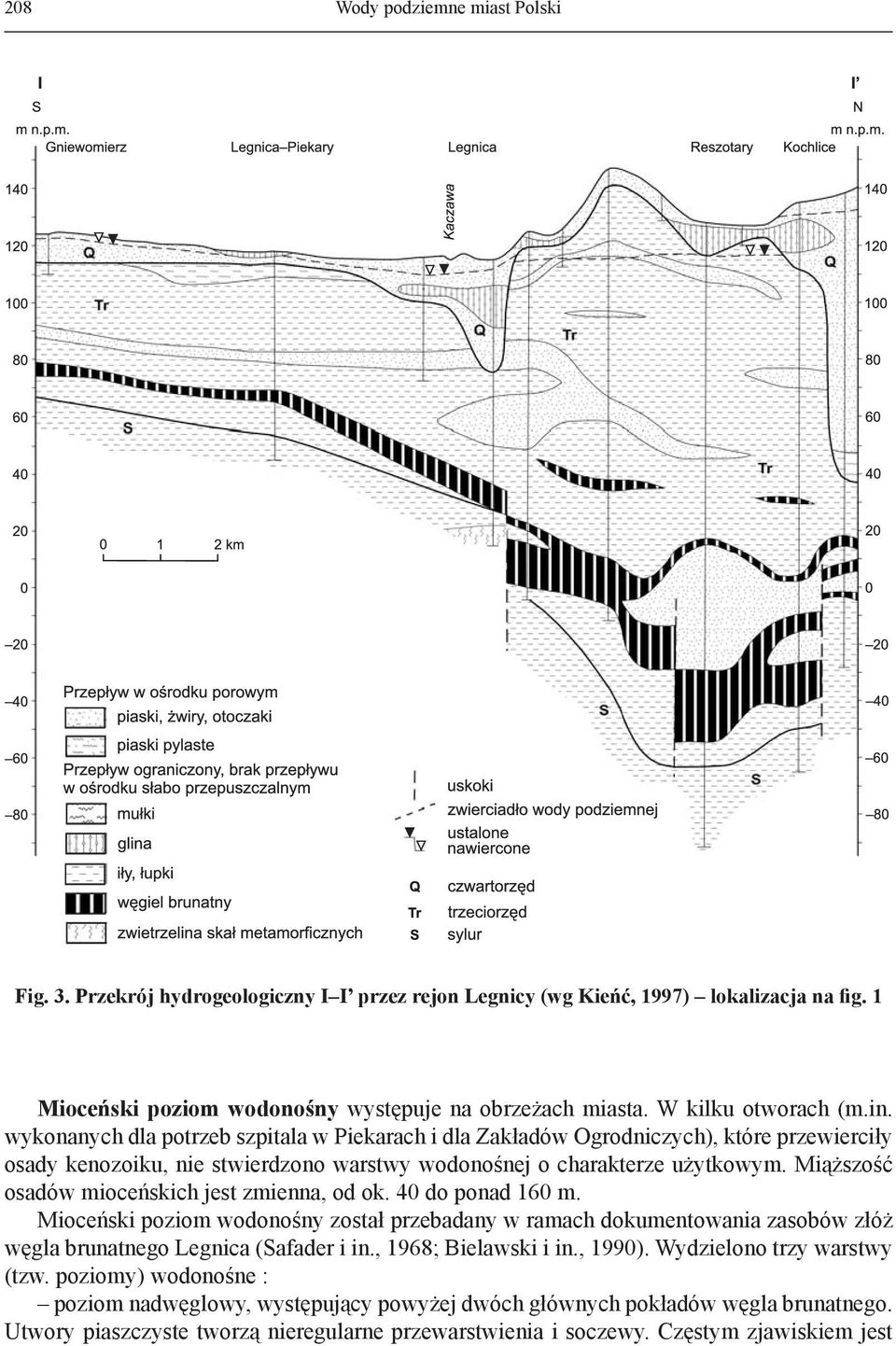 Miąższość osadów mioceńskich jest zmienna, od ok. 40 do ponad 160 m. Mioceński poziom wodonośny został przebadany w ramach dokumentowania zasobów złóż węgla brunatnego Legnica (Safader i in.