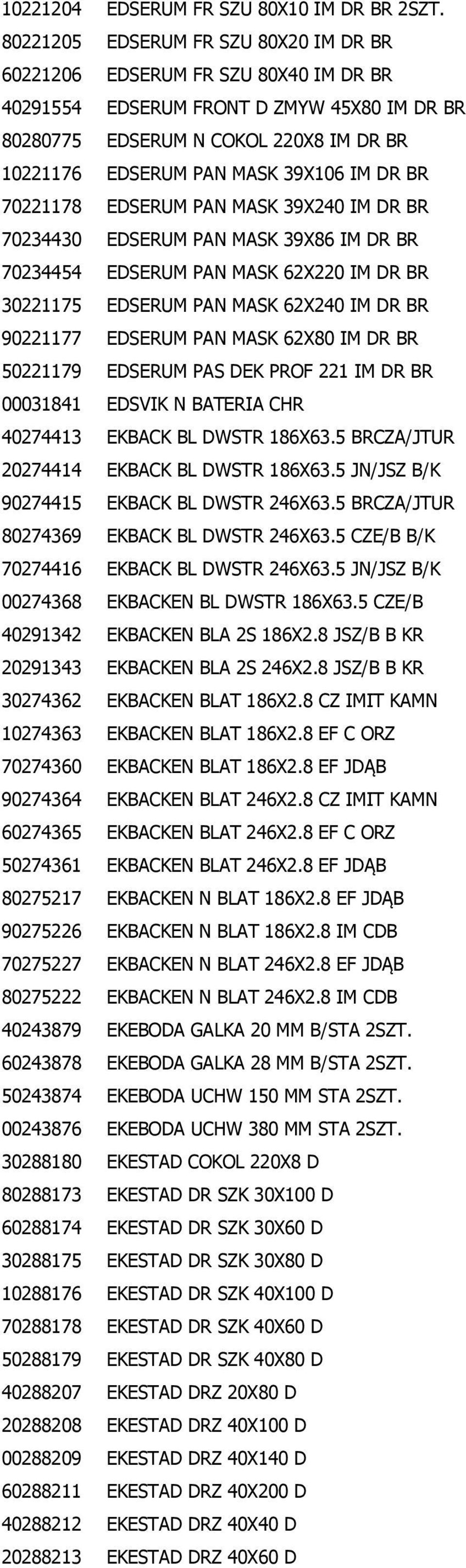 DR BR 70221178 EDSERUM PAN MASK 39X240 IM DR BR 70234430 EDSERUM PAN MASK 39X86 IM DR BR 70234454 EDSERUM PAN MASK 62X220 IM DR BR 30221175 EDSERUM PAN MASK 62X240 IM DR BR 90221177 EDSERUM PAN MASK
