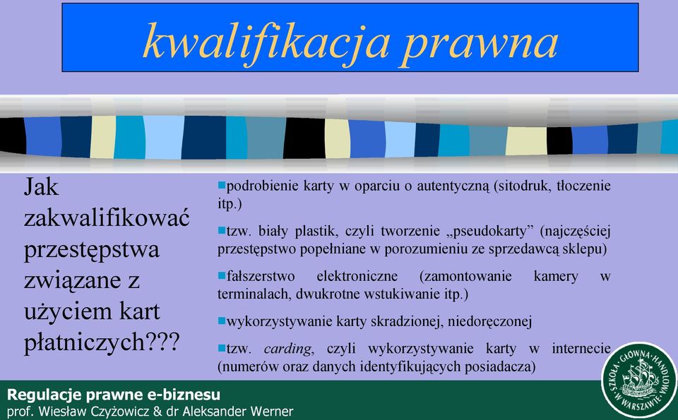 biały plastik, czyli tworzenie pseudokarty (najczęściej przestępstwo popełniane w porozumieniu ze sprzedawcą sklepu) fałszerstwo