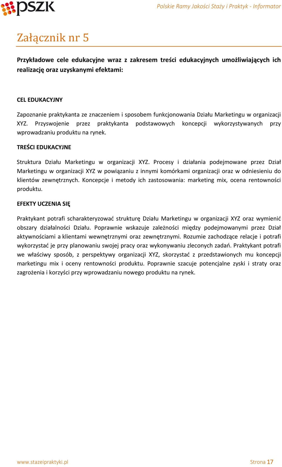 TREŚCI EDUKACYJNE Struktura Działu Marketingu w organizacji XYZ.