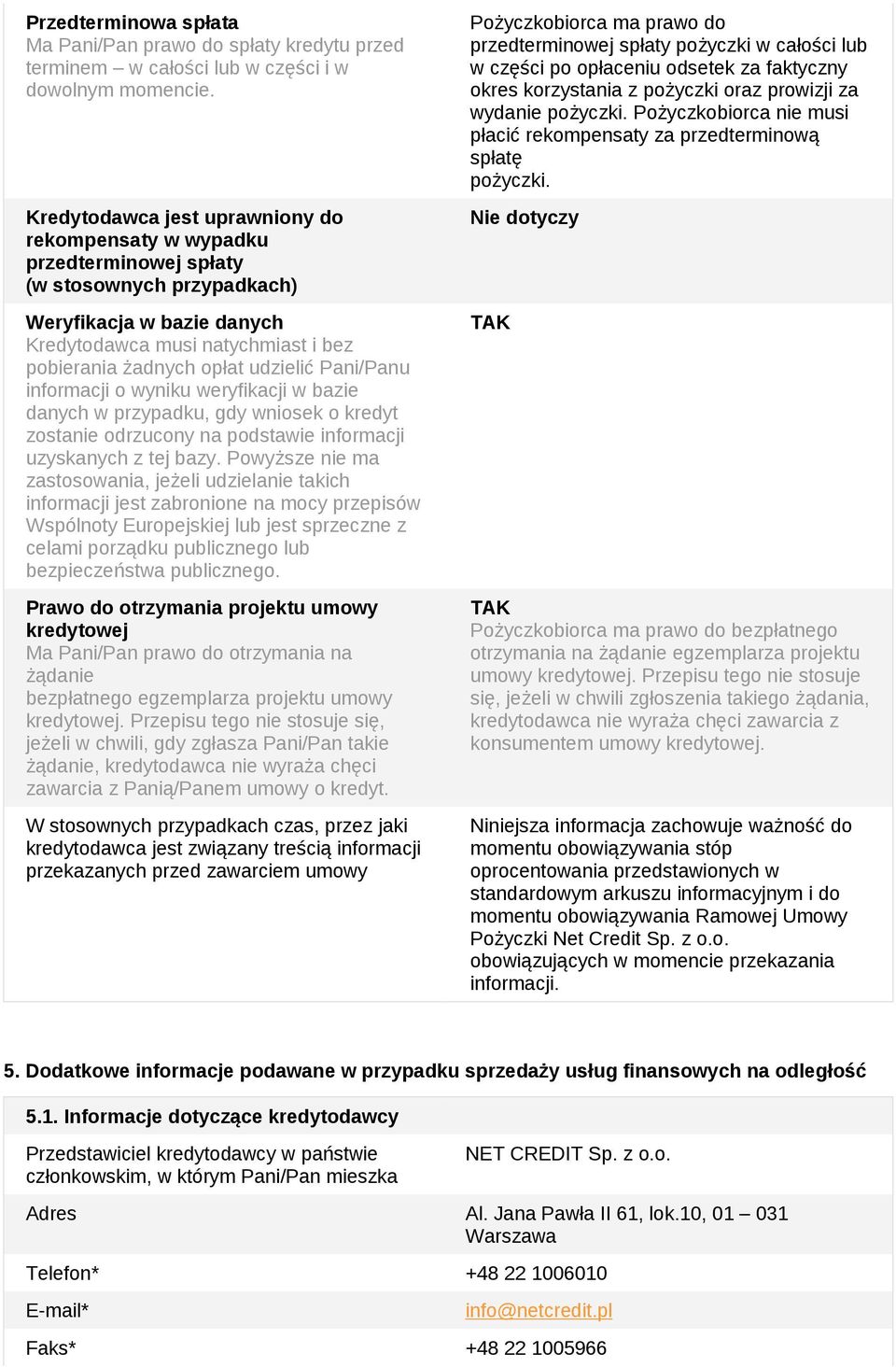 udzielić Pani/Panu informacji o wyniku weryfikacji w bazie danych w przypadku, gdy wniosek o kredyt zostanie odrzucony na podstawie informacji uzyskanych z tej bazy.