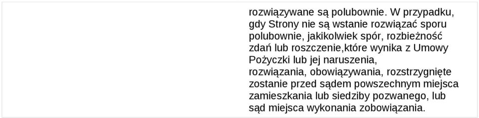 rozbieżność zdań lub roszczenie,które wynika z Umowy Pożyczki lub jej naruszenia,