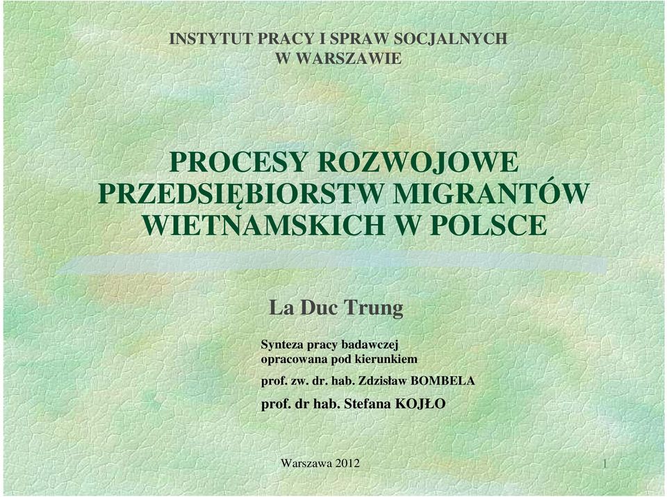 Synteza pracy badawczej opracowana pod kierunkiem prof. zw. dr.