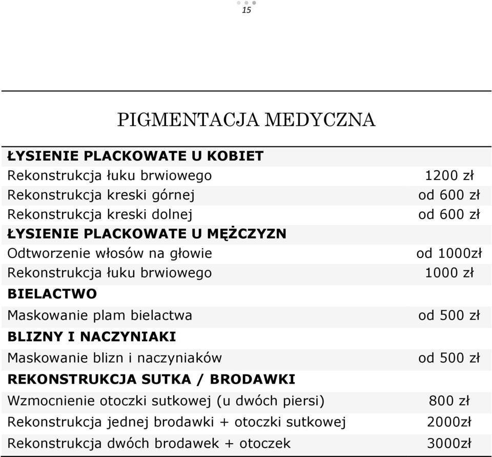 NACZYNIAKI Maskowanie blizn i naczyniaków REKONSTRUKCJA SUTKA / BRODAWKI Wzmocnienie otoczki sutkowej (u dwóch piersi) Rekonstrukcja jednej