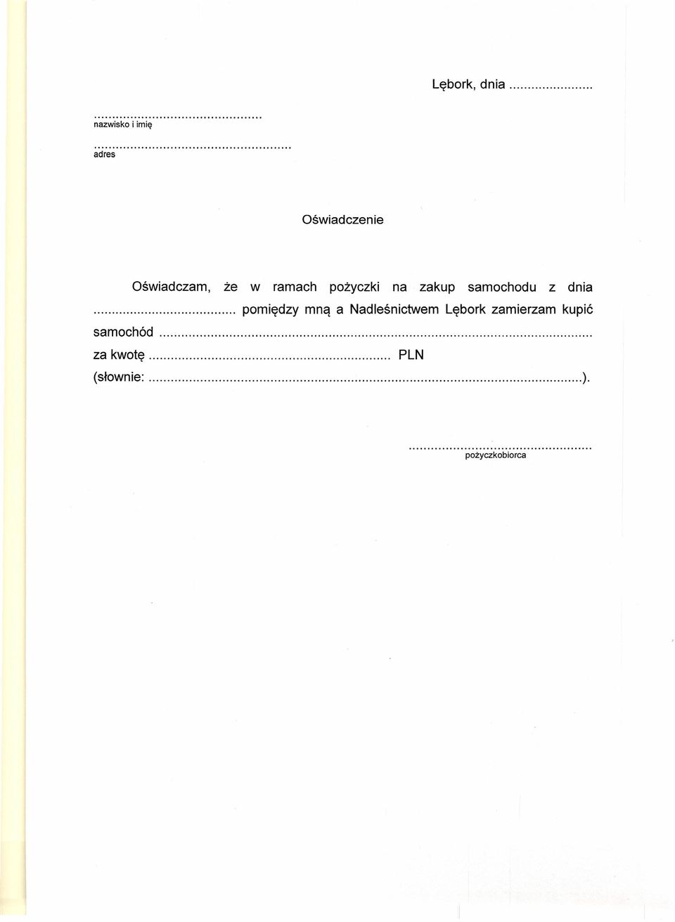 ramach pożyczki na zakup samochodu z dnia.