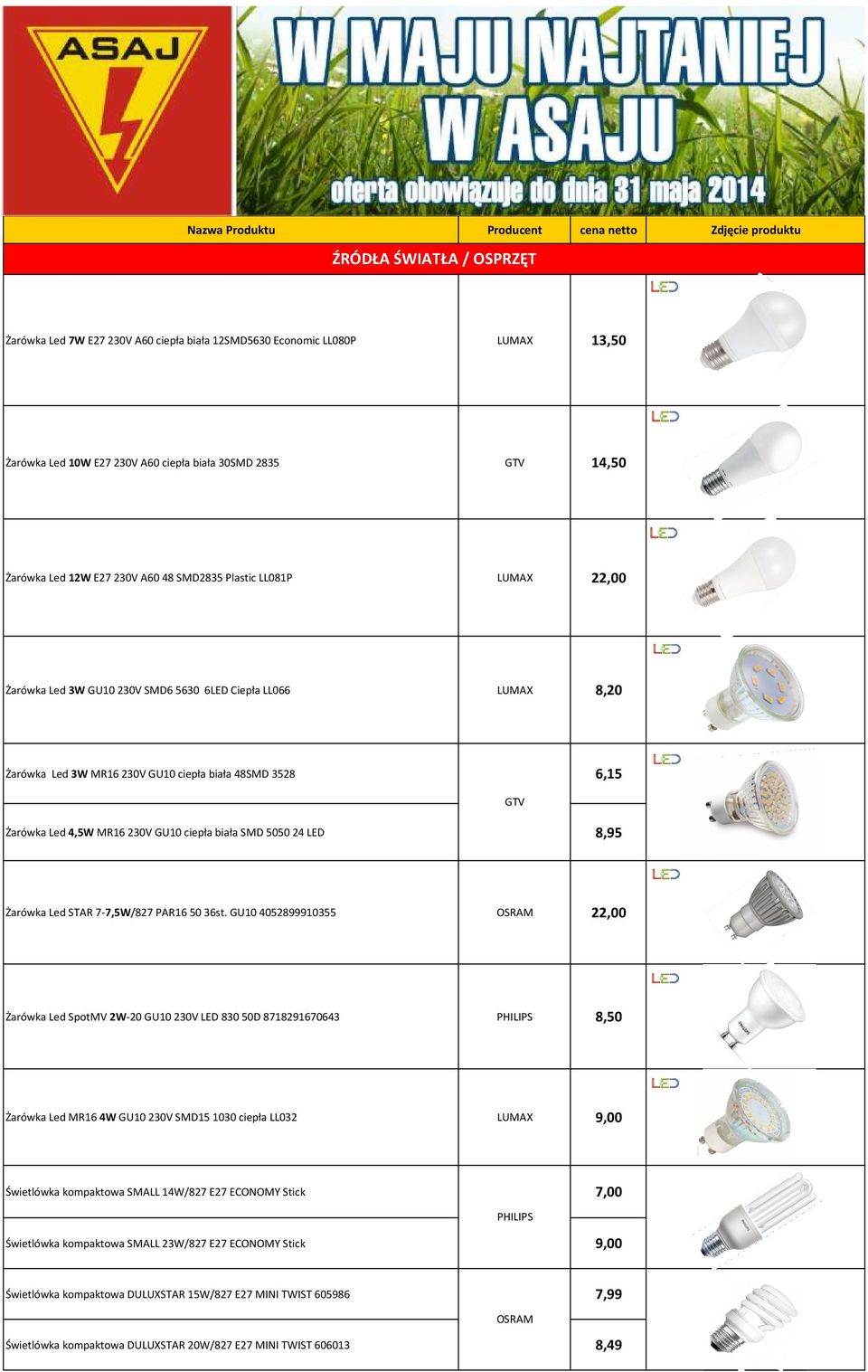 48SMD 3528 6,15 Żarówka Led 4,5W MR16 230V GU10 ciepła biała SMD 5050 24 LED 8,95 GTV Żarówka Led STAR 7-7,5W/827 PAR16 50 36st.