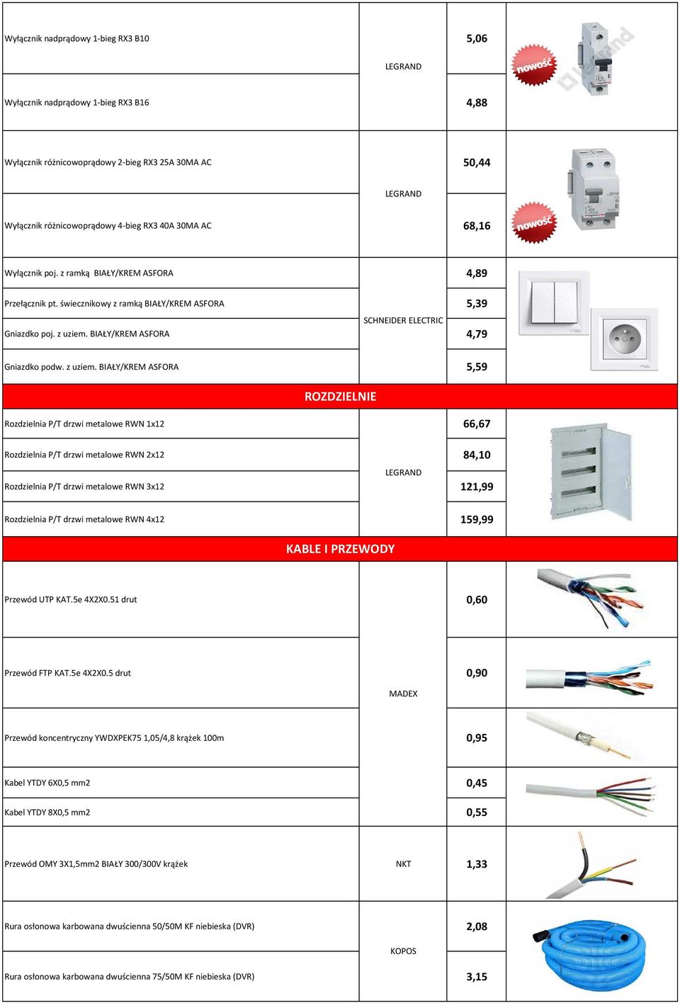 BIAŁY/KREM ASFORA 4,79 Gniazdko podw. z uziem.