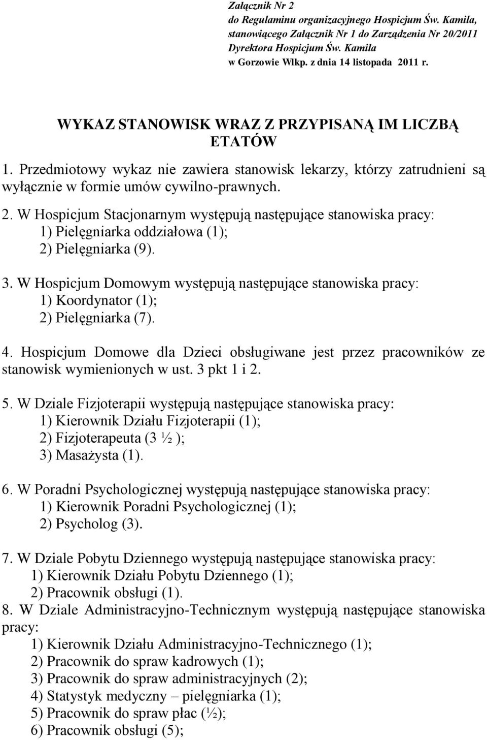 Hospicjum Domowe dla Dzieci obsługiwane jest przez pracowników ze stanowisk wymienionych w ust. 3 pkt 1 i 2. 5.