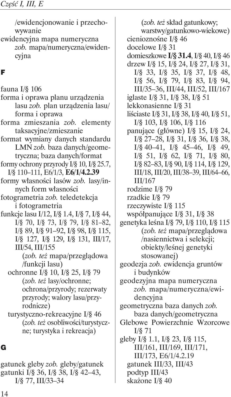 baza danych/geometryczna; baza danych/format formy ochrony przyrody I/ 10, I/ 25.7, I/ 110 111, E6/1/3, E6/1/4.2.39 formy własności lasów zob. lasy/innych form własności fotogrametria zob.