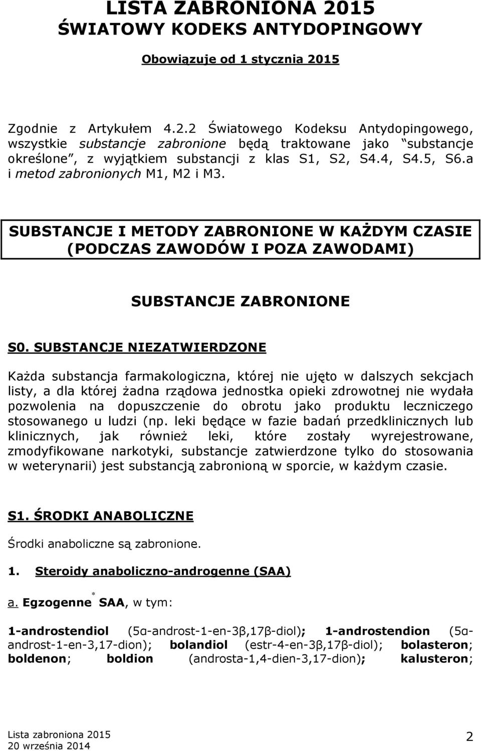 SUBSTANCJE NIEZATWIERDZONE Każda substancja farmakologiczna, której nie ujęto w dalszych sekcjach listy, a dla której żadna rządowa jednostka opieki zdrowotnej nie wydała pozwolenia na dopuszczenie