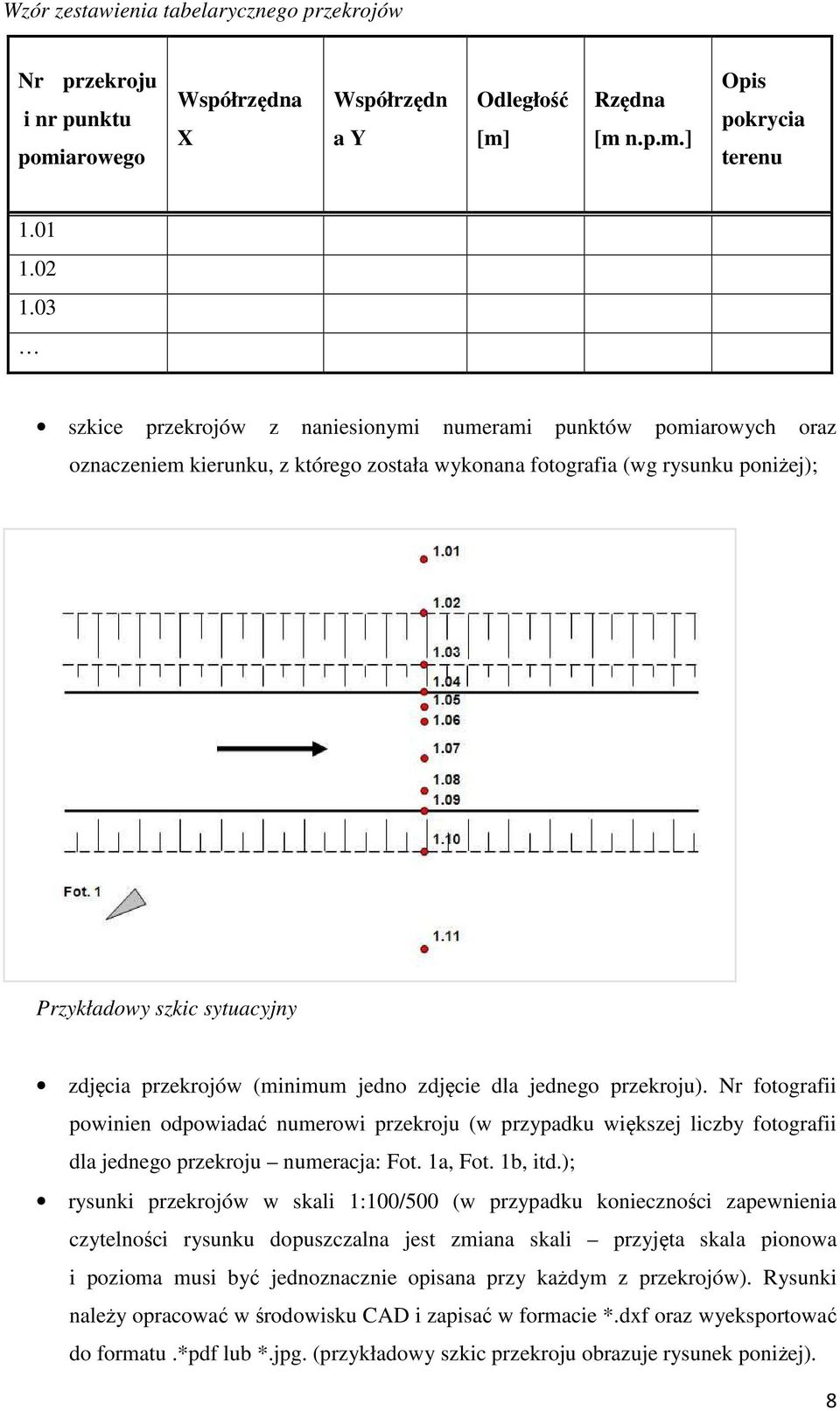 (minimum jedno zdjęcie dla jednego przekroju). Nr fotografii powinien odpowiadać numerowi przekroju (w przypadku większej liczby fotografii dla jednego przekroju numeracja: Fot. 1a, Fot. 1b, itd.