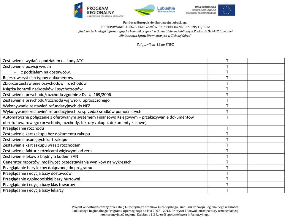 169/2006 Zestawienie przychodu/rozchodu wg wzoru uproszczonego Wykonywanie zestawień refundacyjnych do NFZ Wykonywanie zestawień refundacyjnych za sprzedaż środków pomocniczych Automatyczne