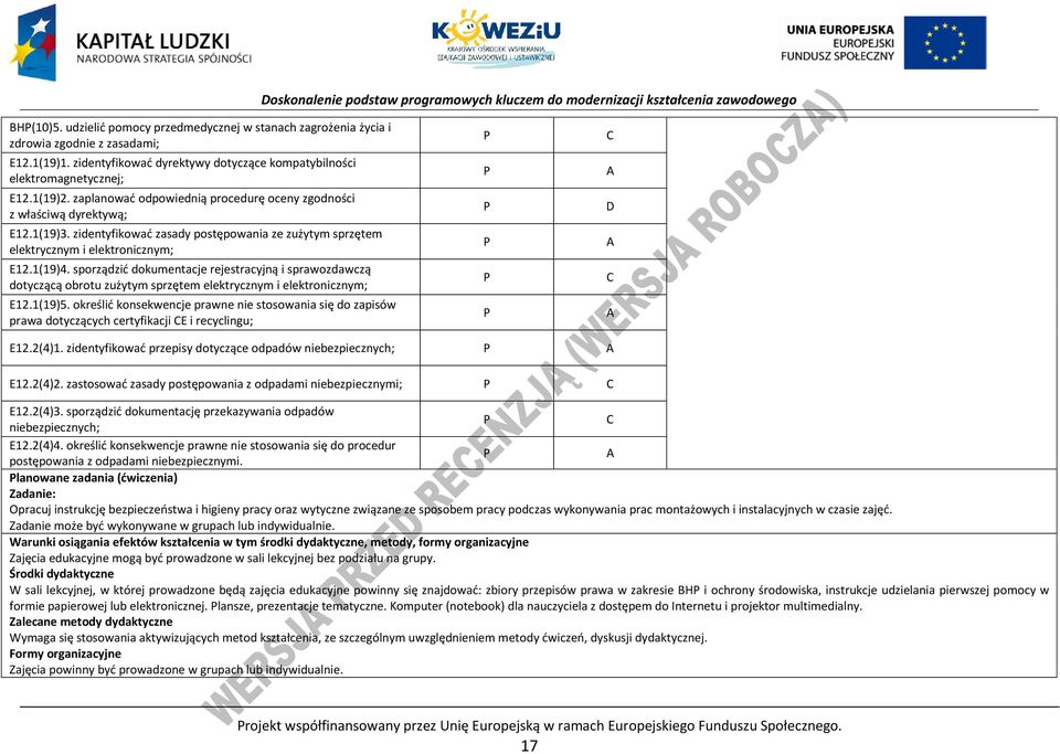 sporządzić dokumentacje rejestracyjną i sprawozdawczą dotyczącą obrotu zużytym sprzętem elektrycznym i elektronicznym; E12.1(19)5.