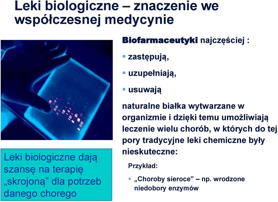 naturalne białka wytwarzane w organizmie i dzięki temu umożliwiają leczenie wielu chorób, w których