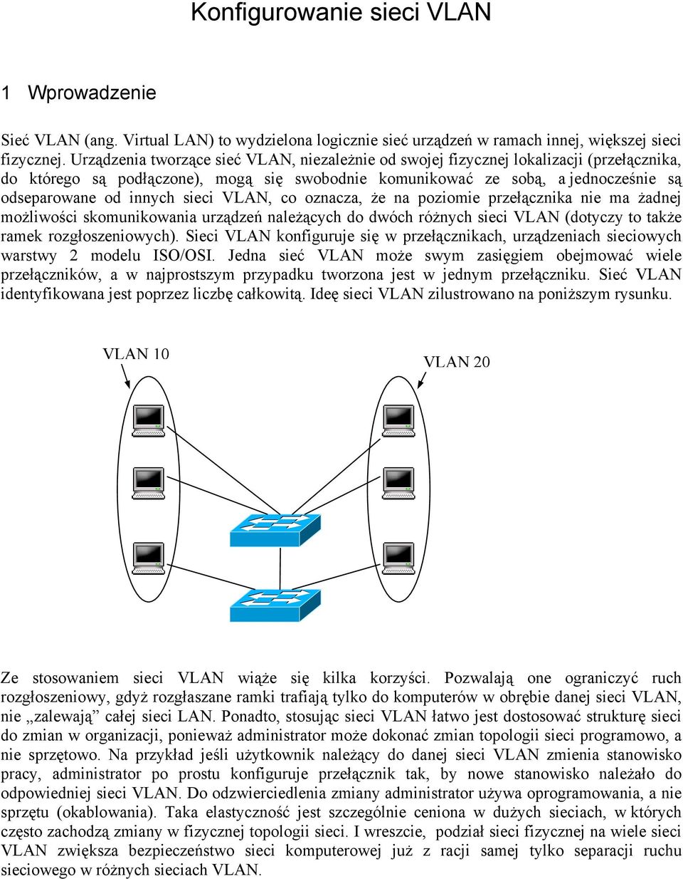 sieci VLAN, co oznacza, że na poziomie przełącznika nie ma żadnej możliwości skomunikowania urządzeń należących do dwóch różnych sieci VLAN (dotyczy to także ramek rozgłoszeniowych).