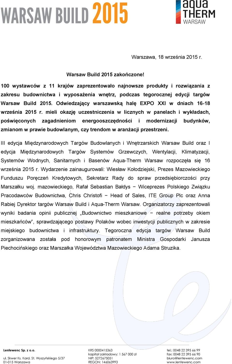 Odwiedzający warszawską halę EXPO XXI w dniach 16-18 września 2015 r.