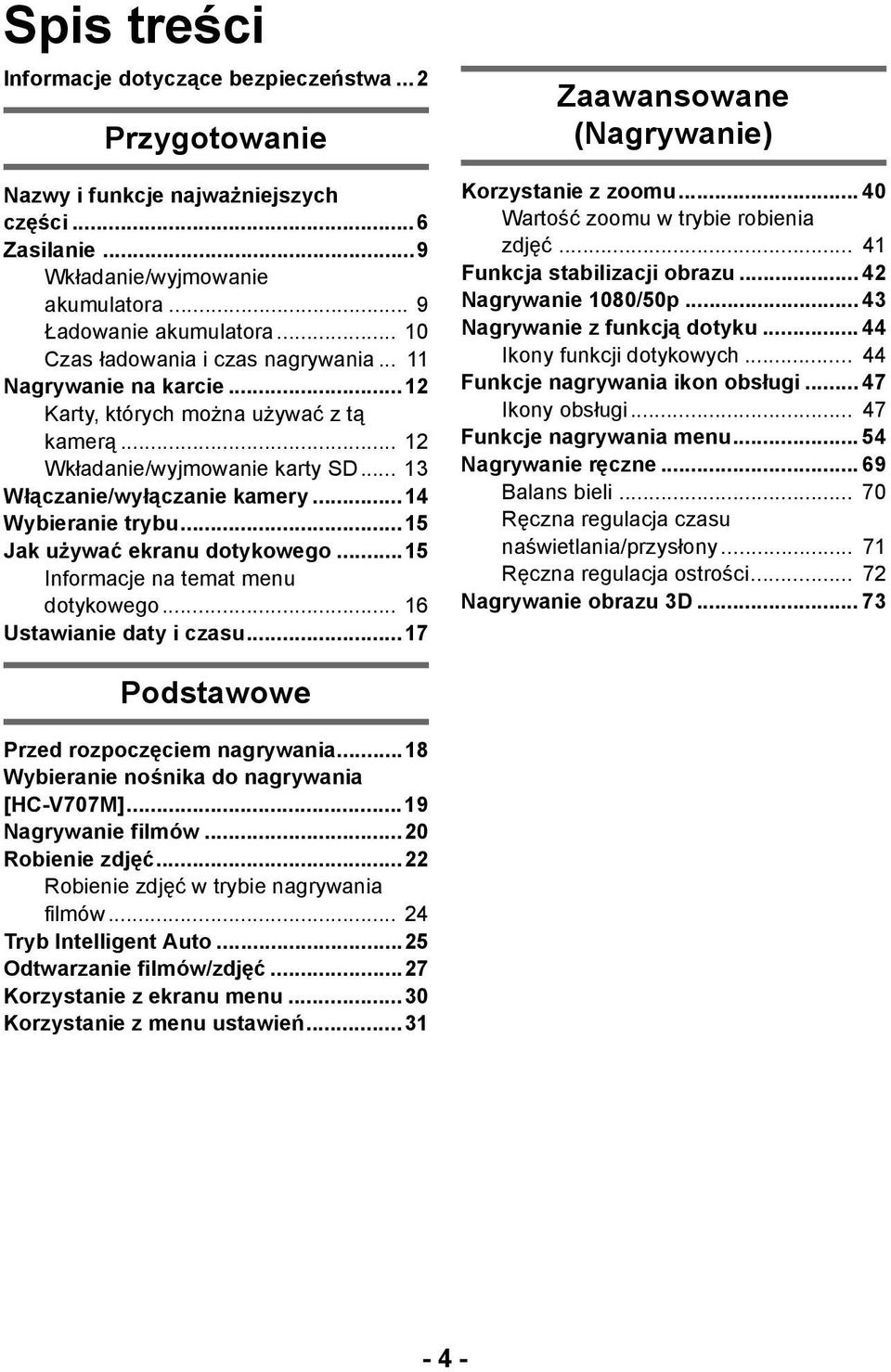 ..14 Wybieranie trybu...15 Jak używać ekranu dotykowego...15 Informacje na temat menu dotykowego... 16 Ustawianie daty i czasu...17 Zaawansowane (Nagrywanie) Korzystanie z zoomu.