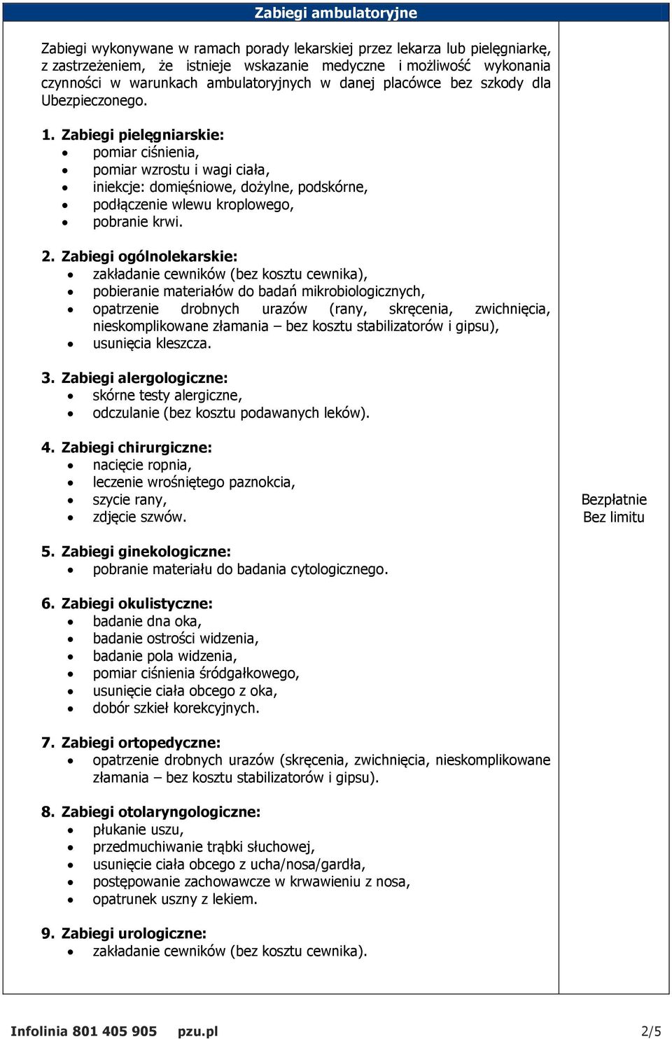 Zabiegi pielęgniarskie: pomiar ciśnienia, pomiar wzrostu i wagi ciała, iniekcje: domięśniowe, dożylne, podskórne, podłączenie wlewu kroplowego, pobranie krwi. 2.